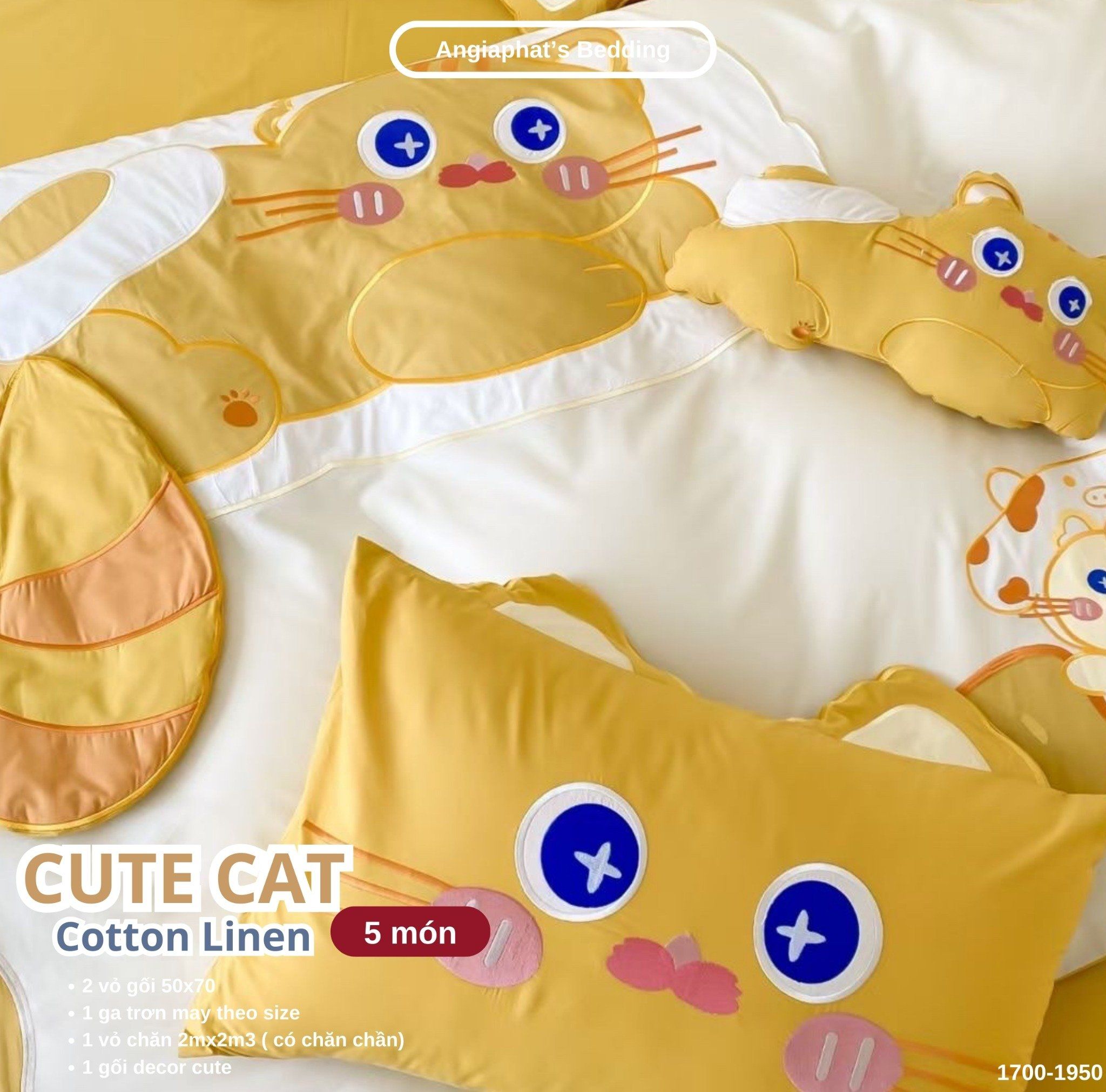  Bộ Chăn Ga Cotton Linen Kids / Cho Bé - Cute Cat 
