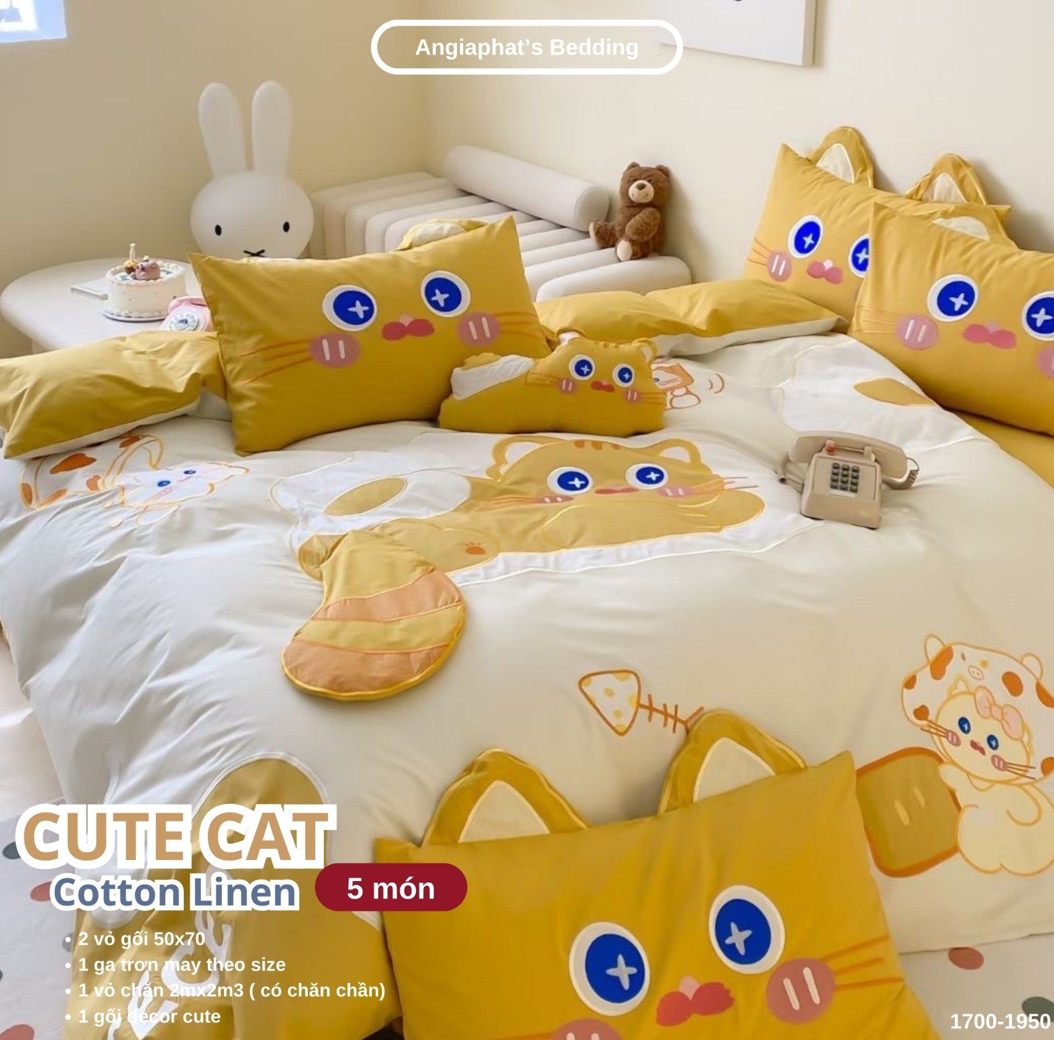  Bộ Chăn Ga Cotton Linen Kids / Cho Bé - Cute Cat 