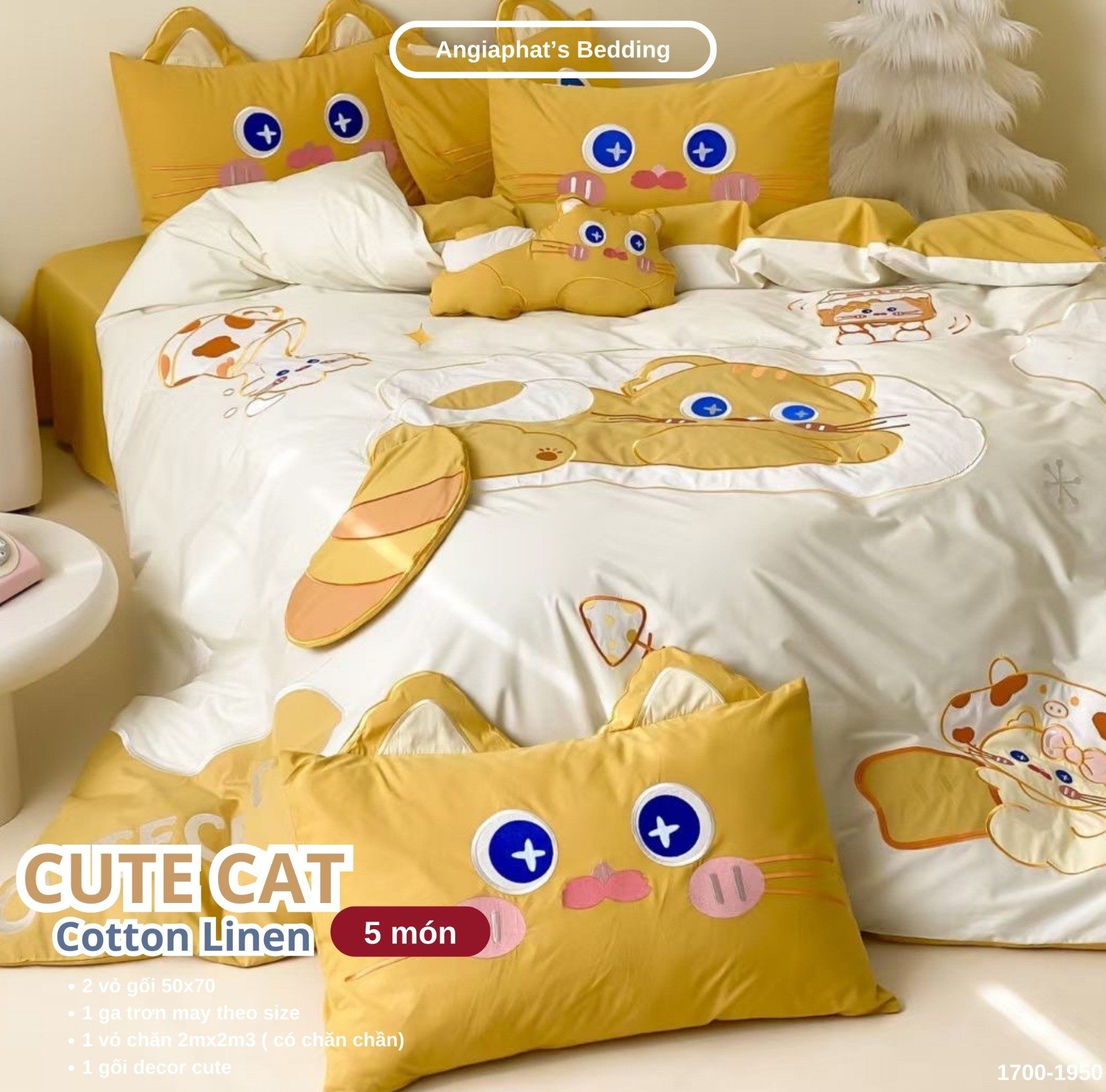  Bộ Chăn Ga Cotton Linen Kids / Cho Bé - Cute Cat 