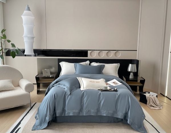  Bộ Chăn Ga Tencel 100s Viền - Xanh Dương 