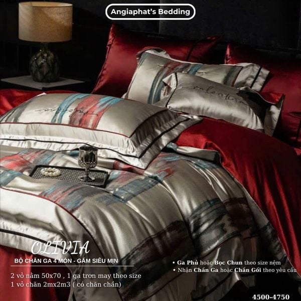 Set Chăn Ga Luxury - Gấm Siêu Mịn - Đỏ 
