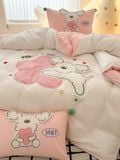  Bộ Chăn Ga Cotton Linen Kids - CHÓ XÙ HỒNG 