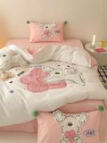  Bộ Chăn Ga Cotton Linen Kids - CHÓ XÙ HỒNG 