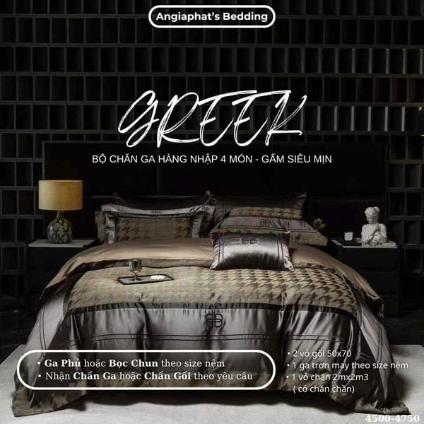  Set Chăn Ga Luxury - Gấm Siêu Mịn - B NÂU 