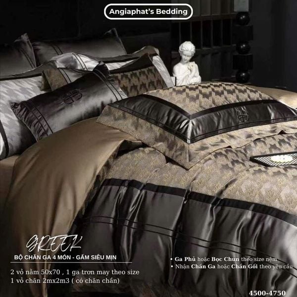  Set Chăn Ga Luxury - Gấm Siêu Mịn - B NÂU 
