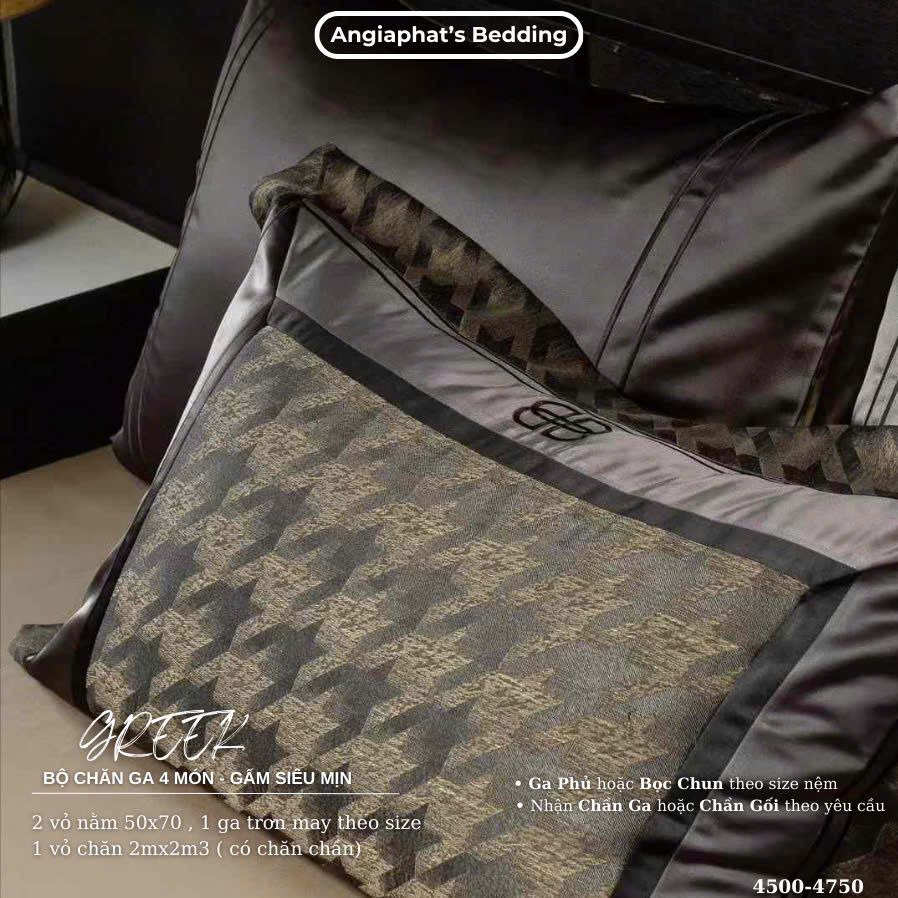  Set Chăn Ga Luxury - Gấm Siêu Mịn - B NÂU 