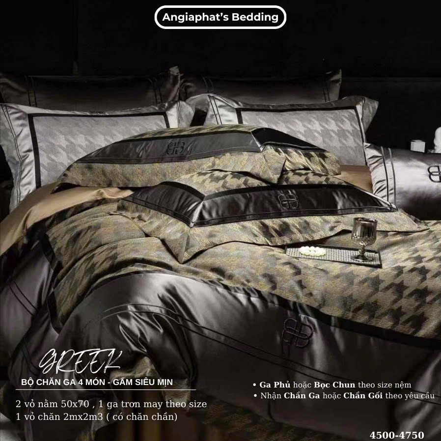  Set Chăn Ga Luxury - Gấm Siêu Mịn - B NÂU 