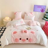  Bộ Chăn Ga Cotton Linen Kids - Heo Hồng 