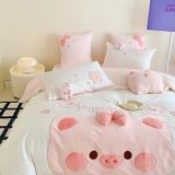  Bộ Chăn Ga Cotton Linen Kids - Heo Hồng 