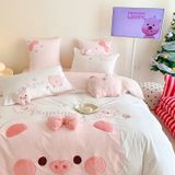  Bộ Chăn Ga Cotton Linen Kids - Heo Hồng 