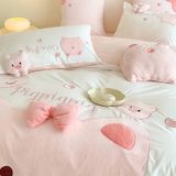  Bộ Chăn Ga Cotton Linen Kids - Heo Hồng 