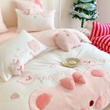  Bộ Chăn Ga Cotton Linen Kids - Heo Hồng 