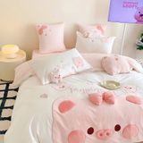  Bộ Chăn Ga Cotton Linen Kids - Heo Hồng 