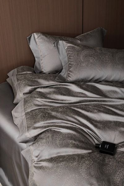  Set Chăn Ga Tencel 120s Markcross Dệt Vân Chìm - Màu Ghi ĐEN 