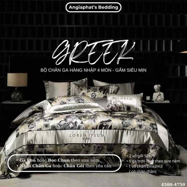  Set Chăn Ga Luxury - Gấm Siêu Mịn - HOA NÂU 