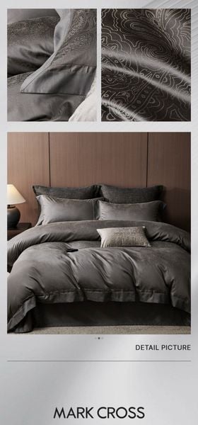  Set Chăn Ga Tencel 120s Markcross Dệt Vân Chìm - Màu Ghi ĐEN 