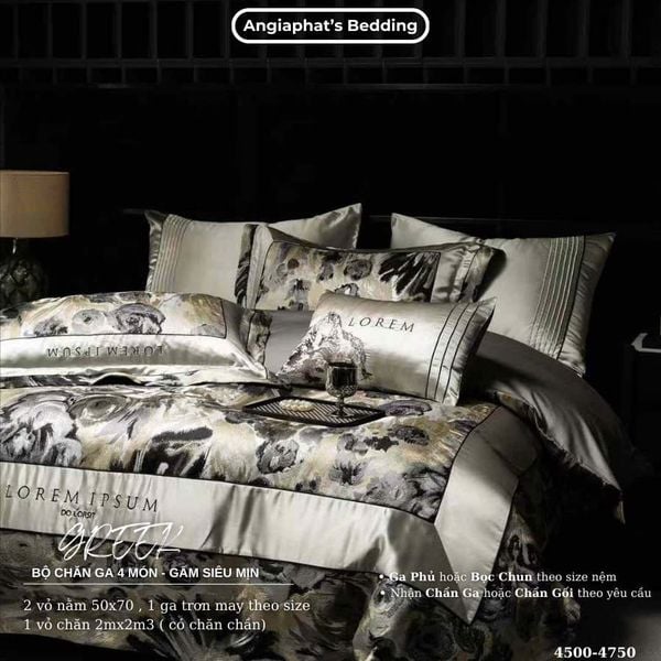  Set Chăn Ga Luxury - Gấm Siêu Mịn - HOA NÂU 
