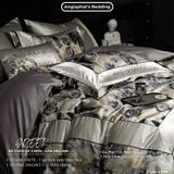  Set Chăn Ga Luxury - Gấm Siêu Mịn - HOA NÂU 