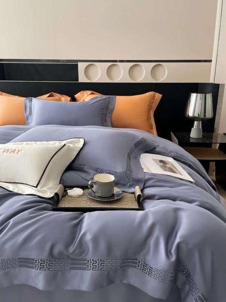  Bộ Chăn Ga Tencel 100s Viền - XANH THAN 