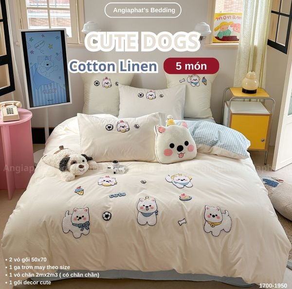  Bộ Chăn Ga Cotton Linen Kids / Cho Bé - Cute Dogs 