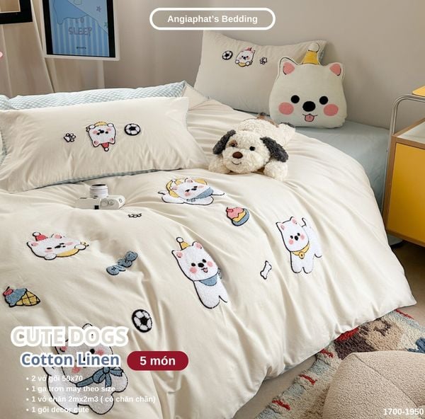  Bộ Chăn Ga Cotton Linen Kids / Cho Bé - Cute Dogs 