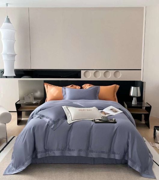  Bộ Chăn Ga Tencel 100s Viền - XANH THAN 
