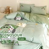  Bộ Chăn Ga Cotton Linen Kids / Cho Bé - Khủng Long Xanh 