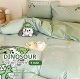  Bộ Chăn Ga Cotton Linen Kids / Cho Bé - Khủng Long Xanh 