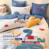  Bộ Chăn Ga Cotton Linen Kids / Cho Bé - Khủng Long 