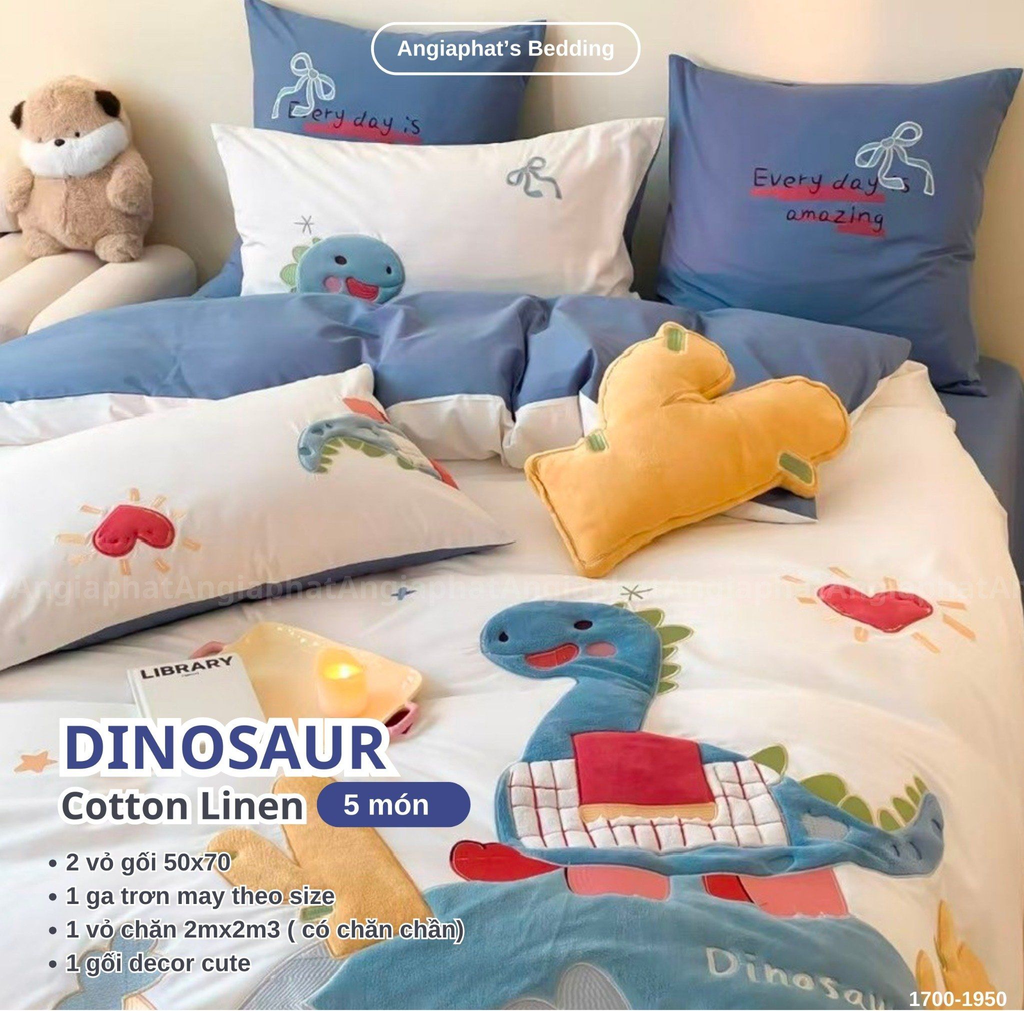  Bộ Chăn Ga Cotton Linen Kids / Cho Bé - Khủng Long 
