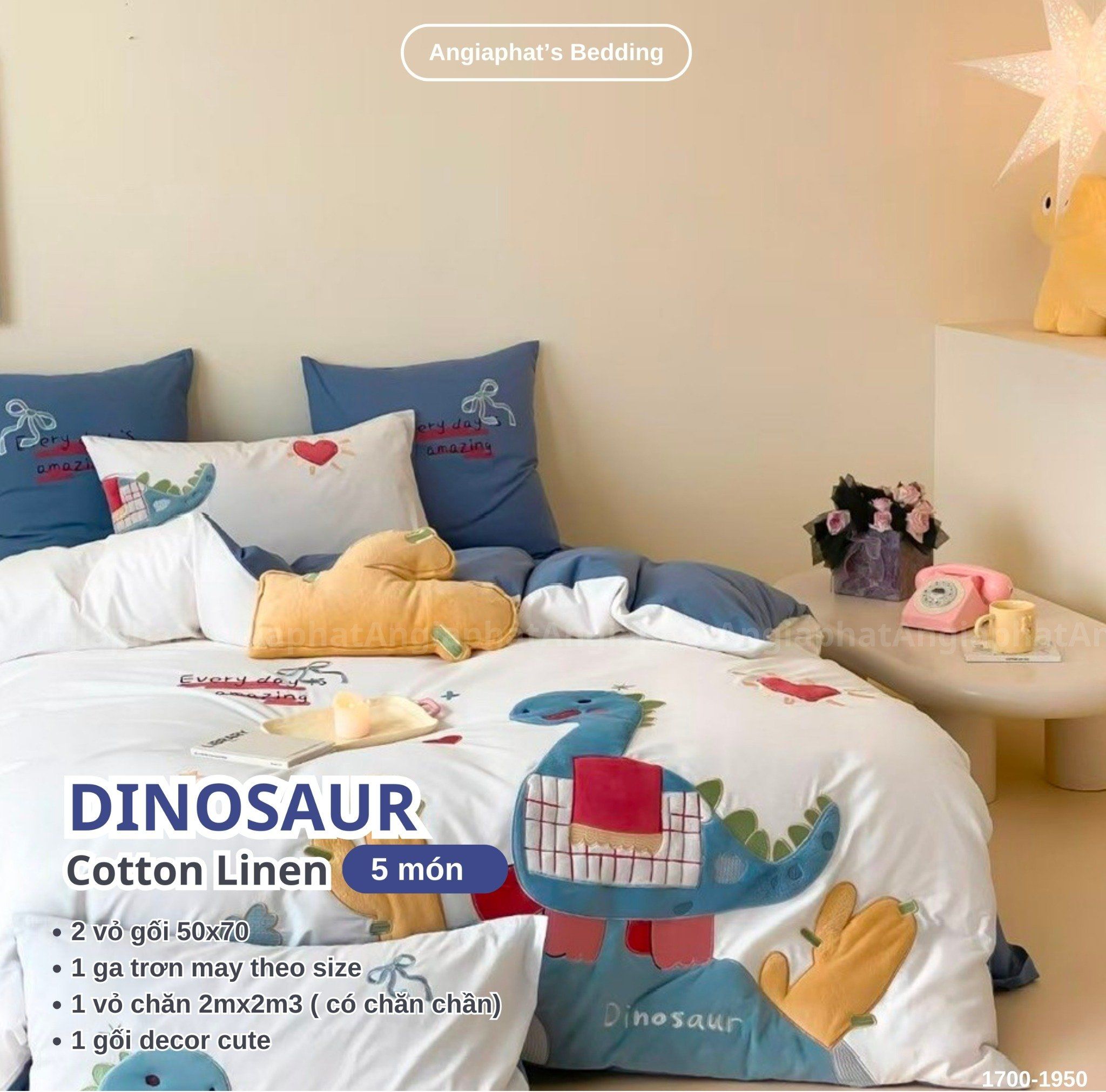  Bộ Chăn Ga Cotton Linen Kids / Cho Bé - Khủng Long 