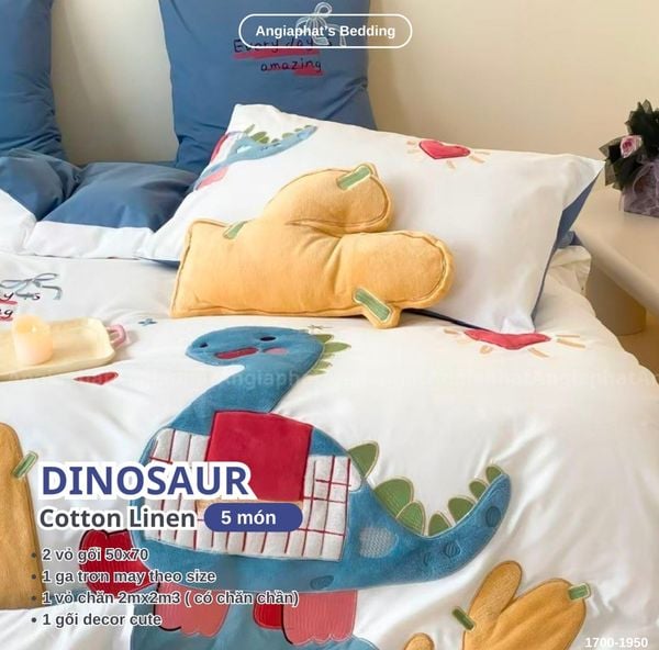  Bộ Chăn Ga Cotton Linen Kids / Cho Bé - Khủng Long 