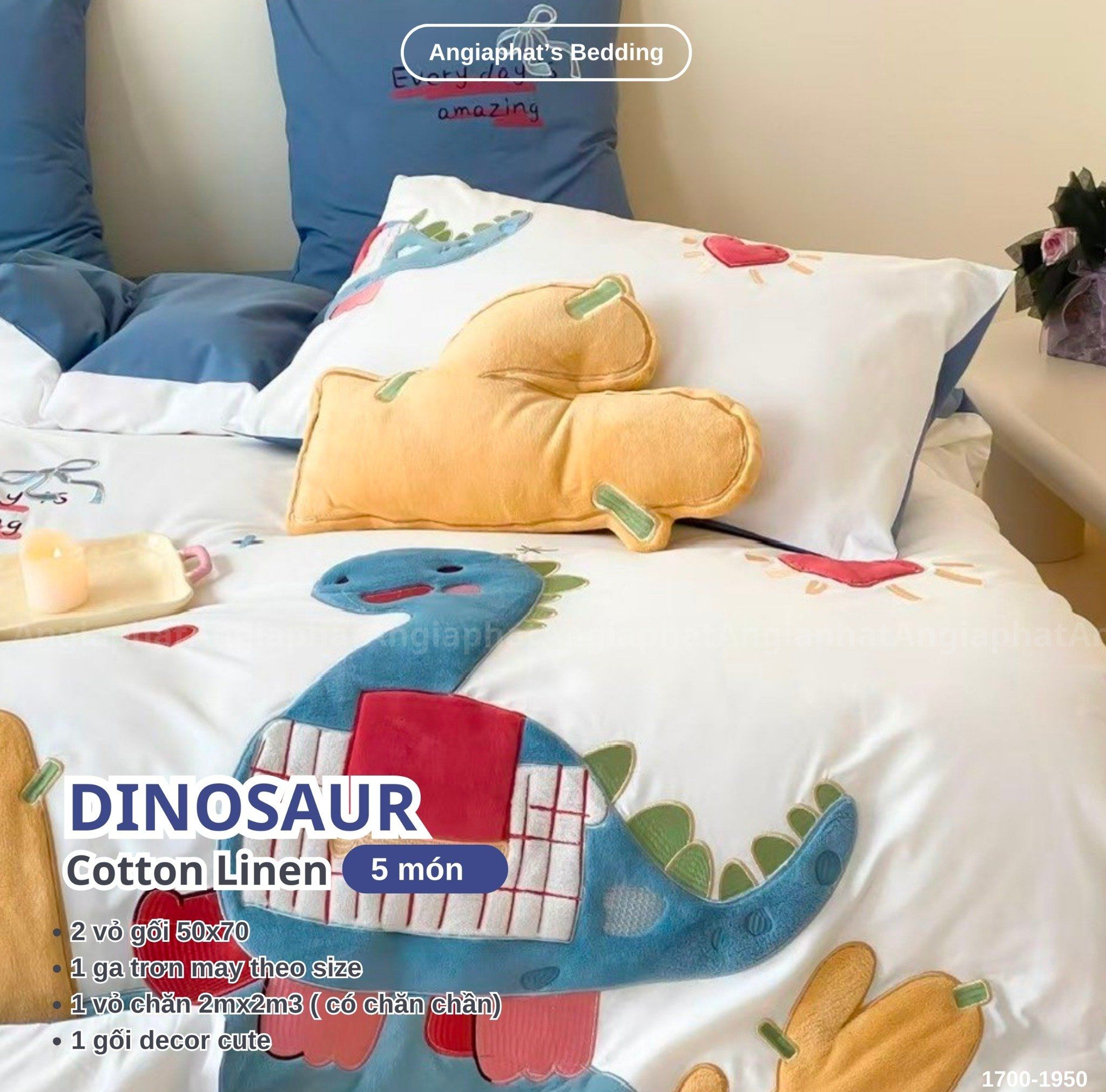  Bộ Chăn Ga Cotton Linen Kids / Cho Bé - Khủng Long 