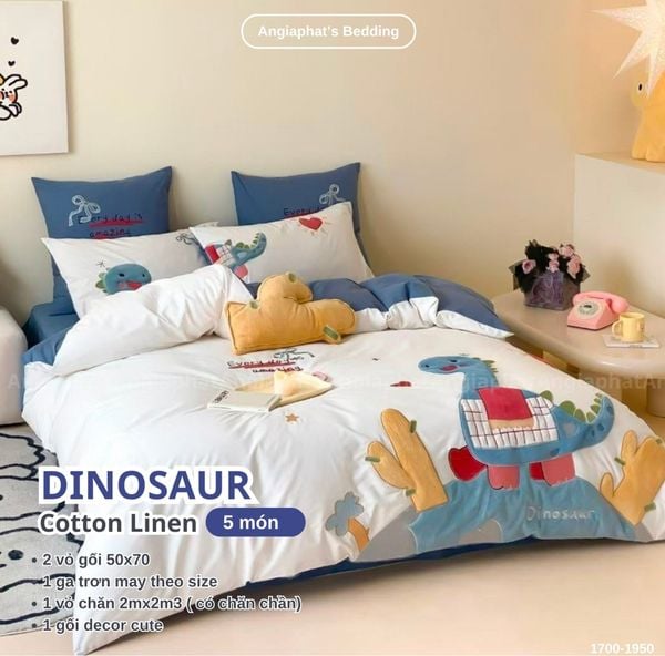  Bộ Chăn Ga Cotton Linen Kids / Cho Bé - Khủng Long 