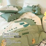  Bộ Chăn Ga Cotton Linen Kids / Cho Bé - Cá Sấu 