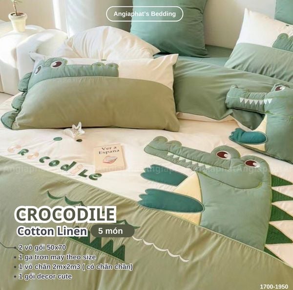  Bộ Chăn Ga Cotton Linen Kids / Cho Bé - Cá Sấu 