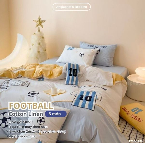  Bộ Chăn Ga Cotton Linen Kids / Cho Bé - Bóng Đá Messi 
