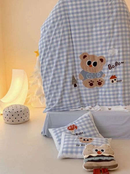  Bộ Chăn Ga Cotton Linen Kids - Gấu Caro 