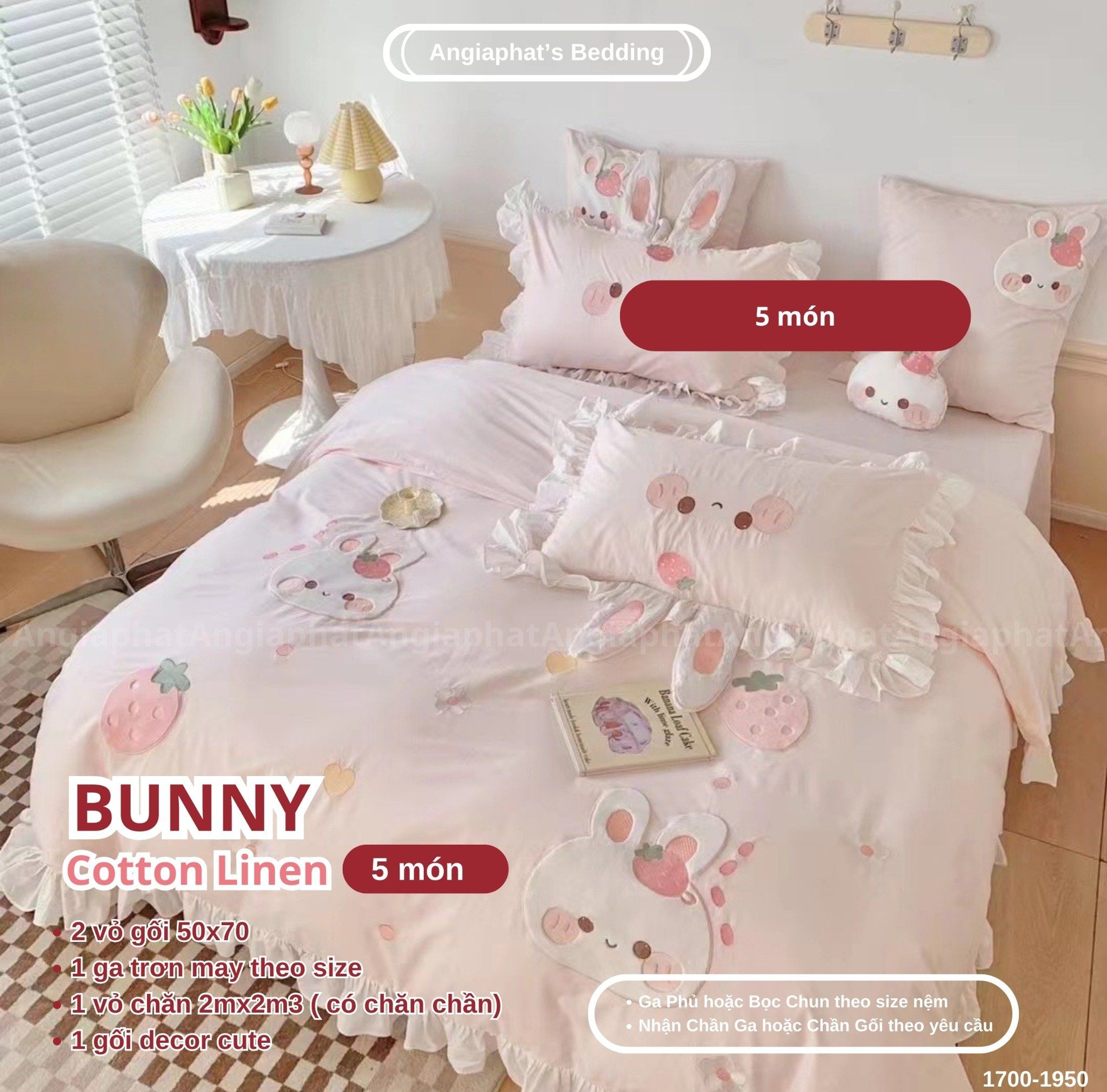  Bộ Chăn Ga Cotton Linen Kids / Cho Bé - Thỏ Xinh 