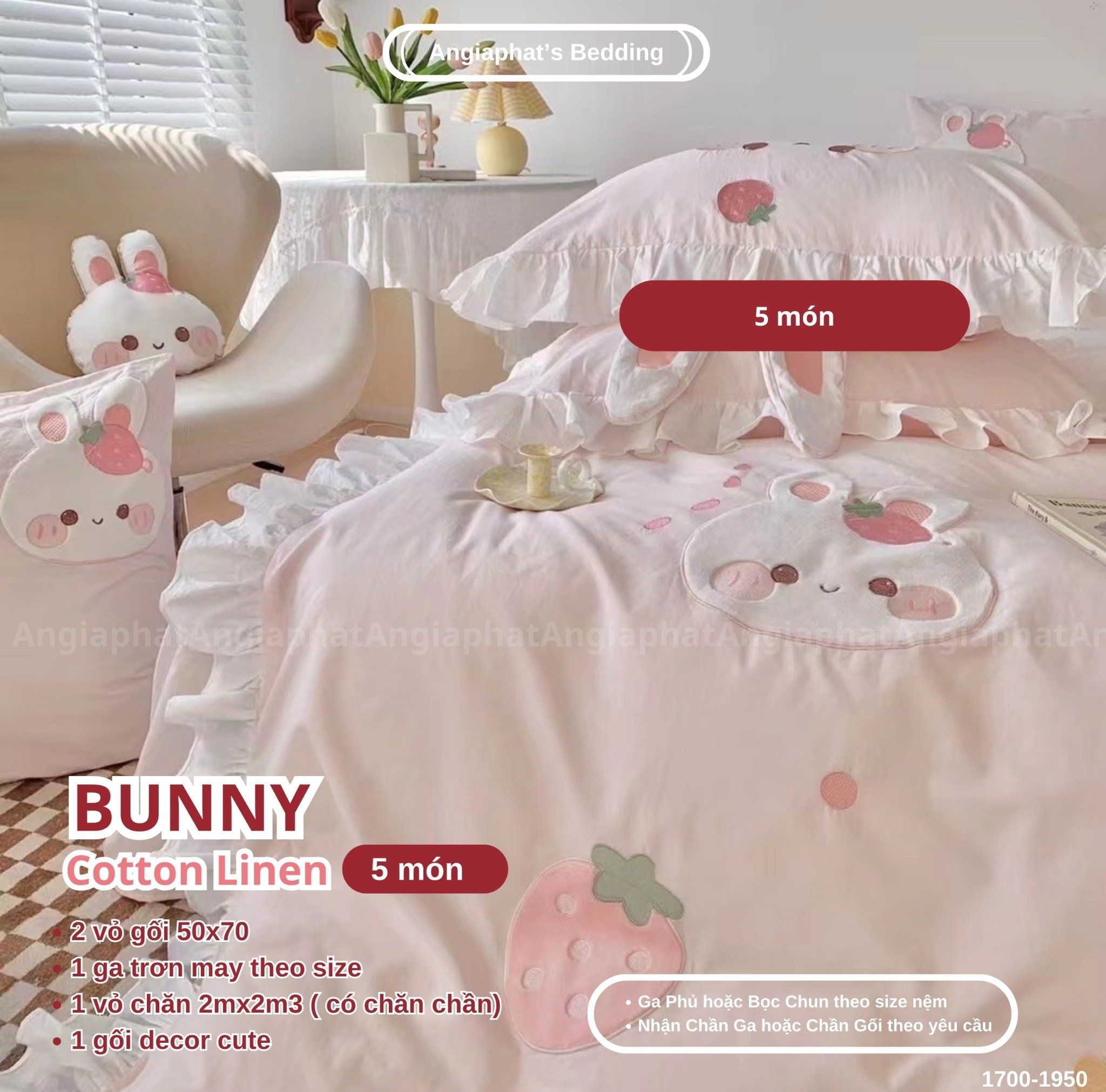  Bộ Chăn Ga Cotton Linen Kids / Cho Bé - Thỏ Xinh 