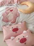  Bộ Chăn Ga Cotton Linen Kids - HEO HỒNG 
