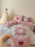  Bộ Chăn Ga Cotton Linen Kids - HEO HỒNG 