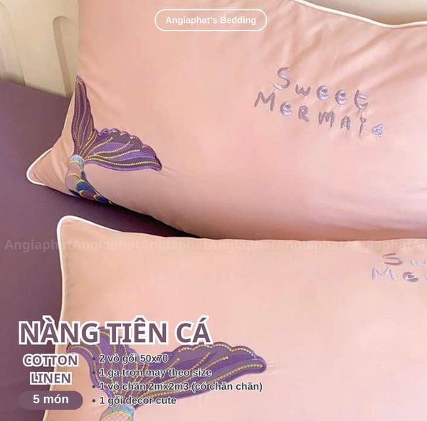  Bộ Chăn Ga Cotton Linen Kids / Cho Bé - Tiên Cá 