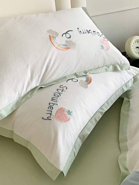  Bộ Chăn Ga Cotton Linen Kids - Cầu Vồng Trắng Xanh 