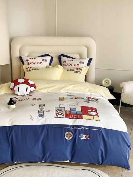  Bộ Chăn Ga Cotton Linen Kids - Mario Xanh Vàng 