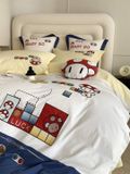  Bộ Chăn Ga Cotton Linen Kids - Mario Xanh Vàng 