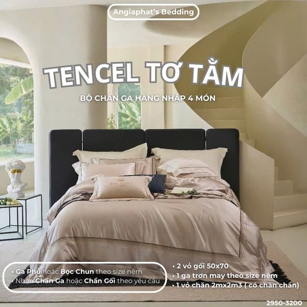 Set Chăn Ga Tencel Tơ Tằm COLOGNE - Kem Đồng 