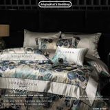  Set Chăn Ga Luxury - Gấm Siêu Mịn - HOA XANH 