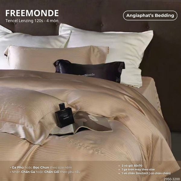  Set Chăn Ga Tencel 120s Freemonce Dệt Vân Chìm - Màu 9 