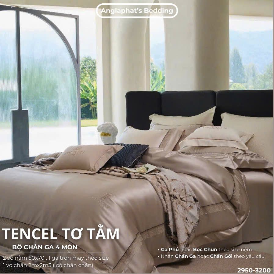  Set Chăn Ga Tencel Tơ Tằm COLOGNE - Kem Đồng 